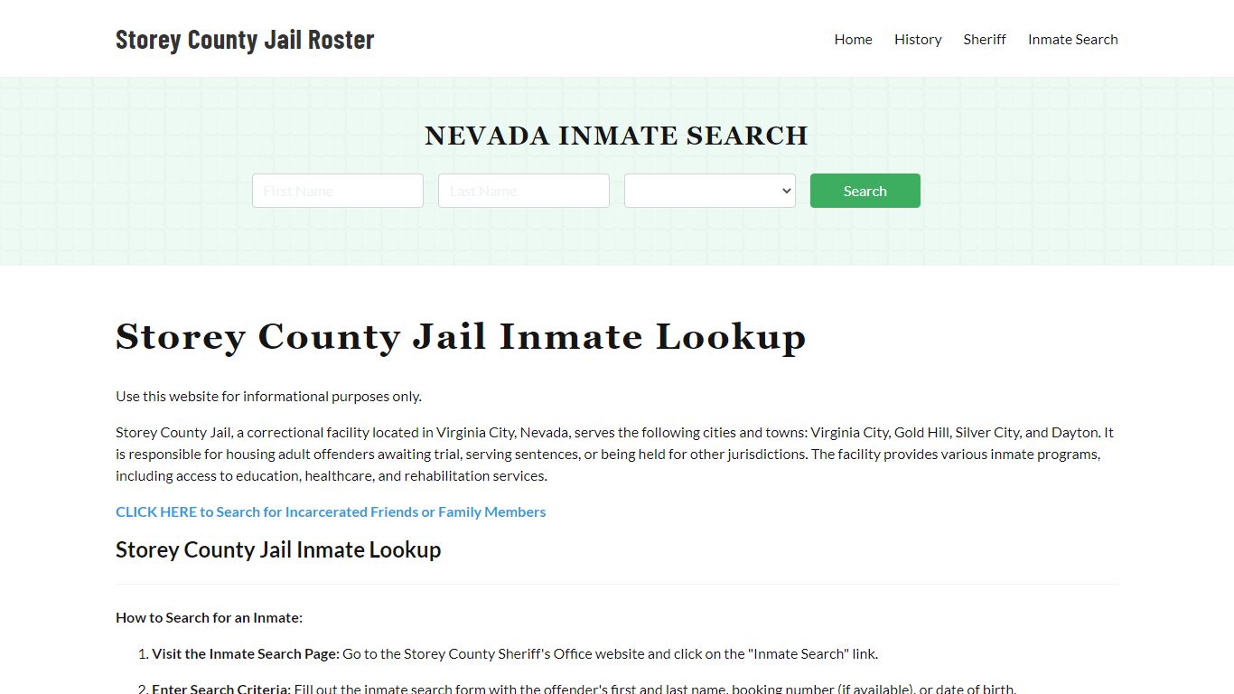 Storey County Jail Roster Lookup, NV, Inmate Search